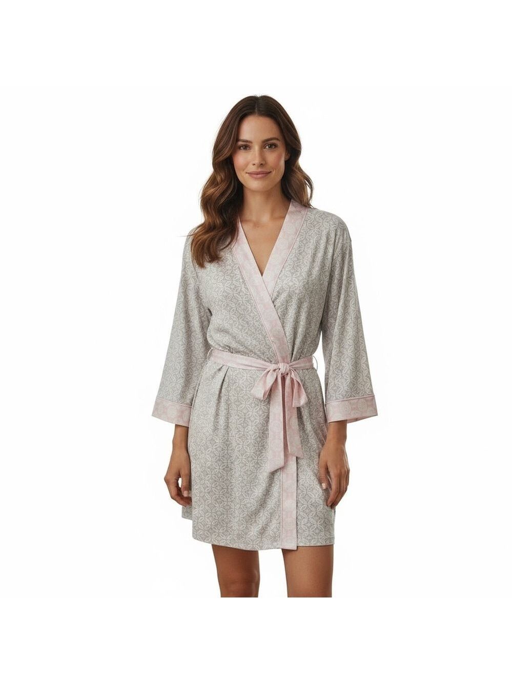 Nanette Lepore Size XL Pink Gray Geometric Print Robe